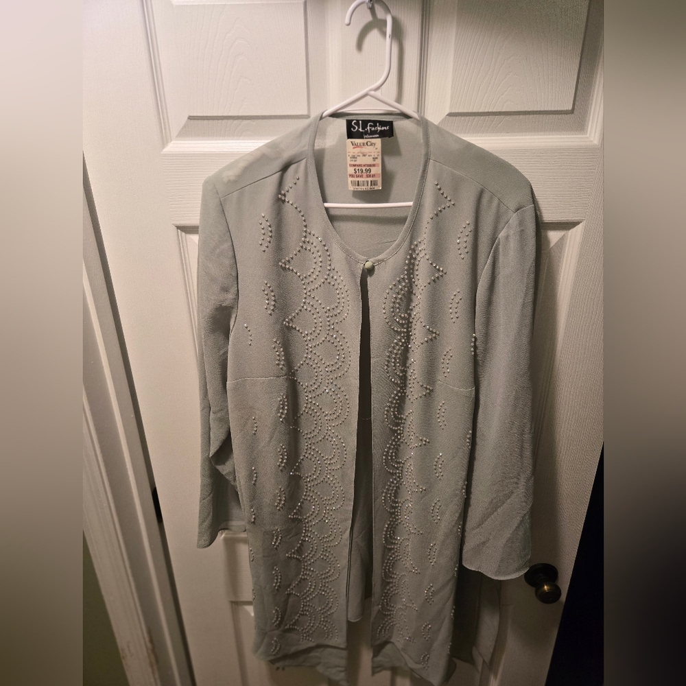 SL Fashions Light Gray Beaded Blouse
